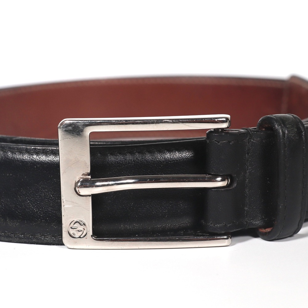 GUCCI Mens Black Leather Belt 345658 Square Metal Buckle Sz 105 42 Made In Italy